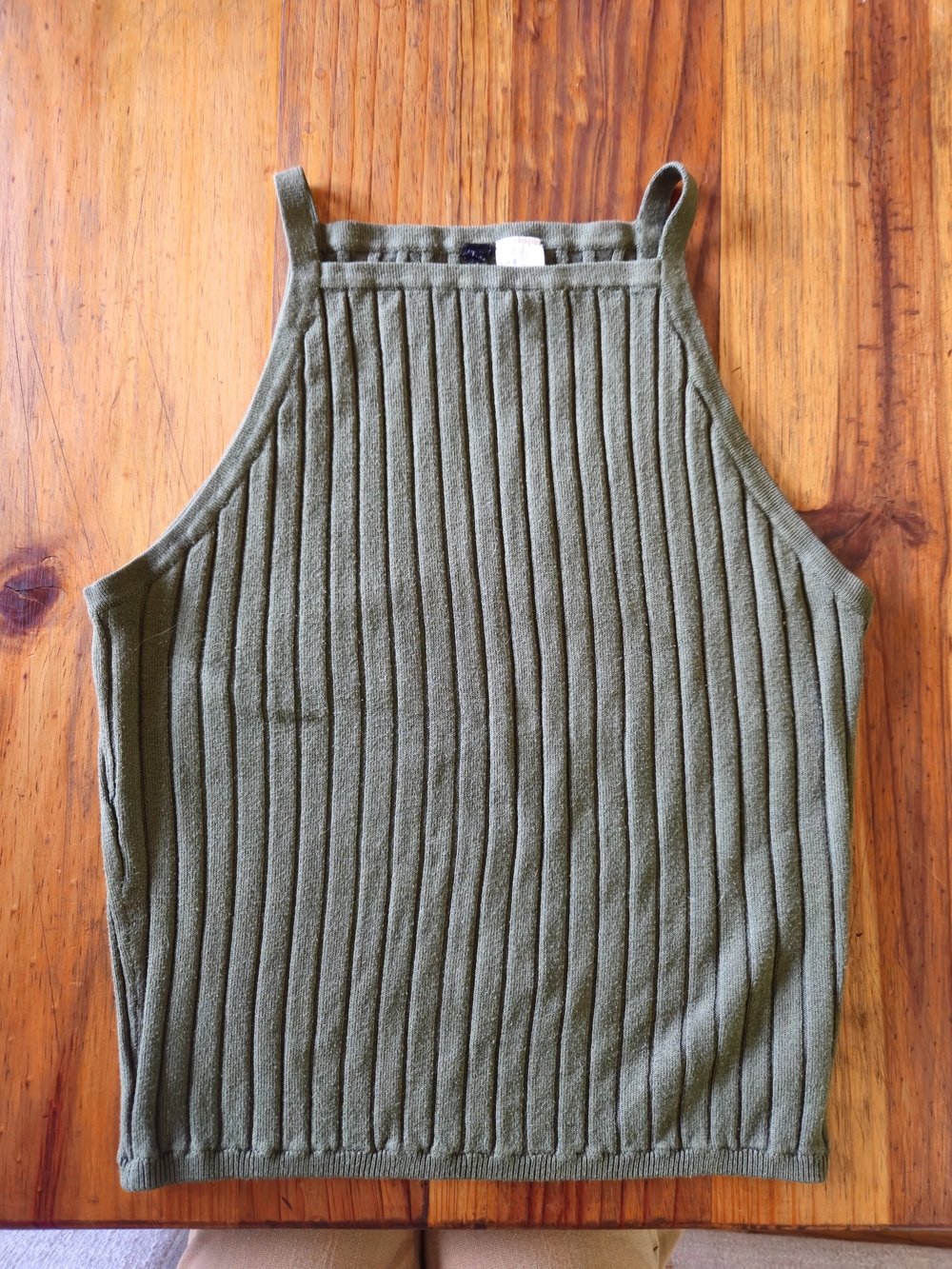 H&M Ribbed High-Neck Tank Top - Olive Green